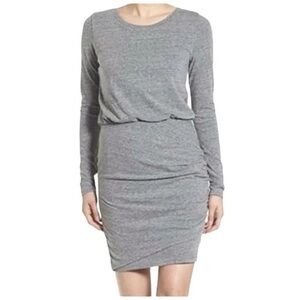 Leith Long Sleeve Ruched Scoop Neck Mini Dress